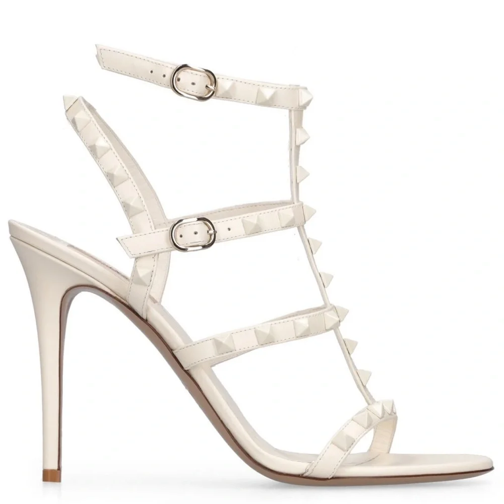 Authentic Valentino Garavani Rockstud Sandals Heels in Ivory color Size 40 - Picture 3 of 9